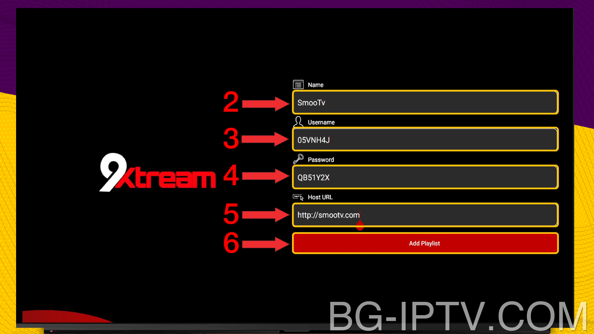 Въведете вашите идентификационни данни за IPTV на 9XStream IPTV