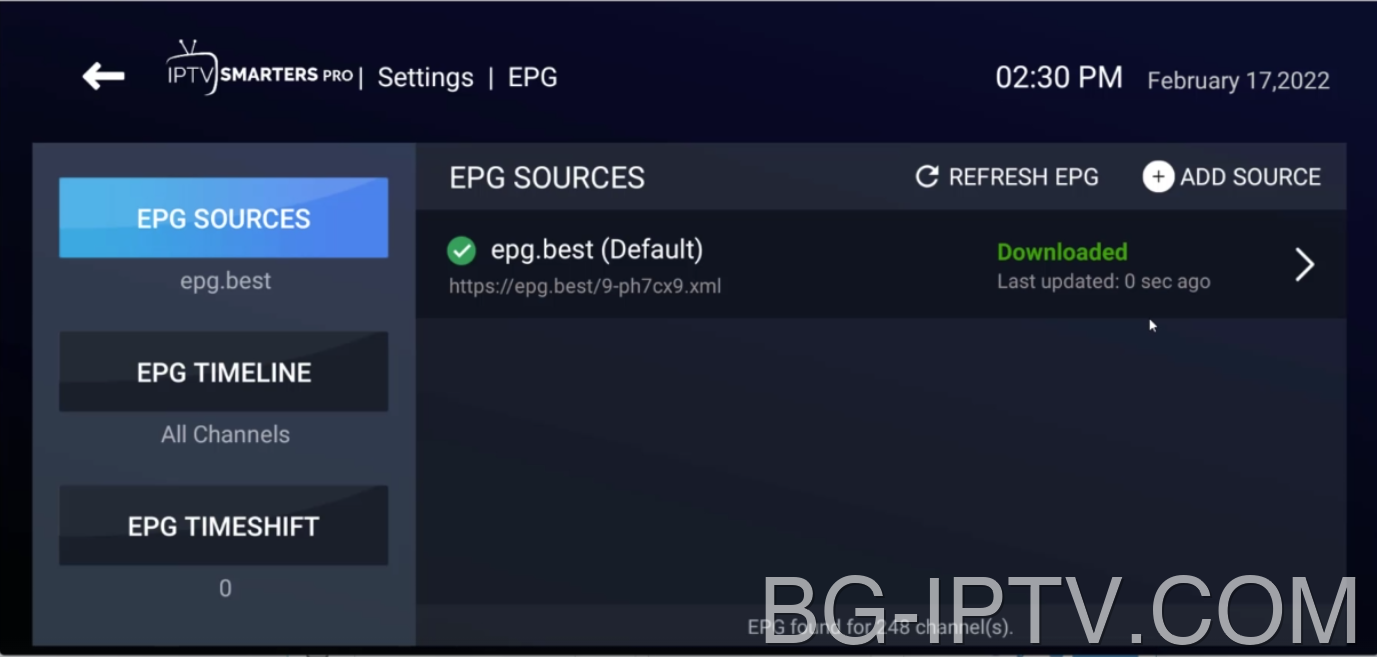 Статус на изтеглено EPG