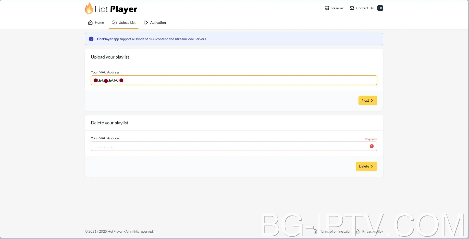 Влезте в уеб портала за IPTV на Hot Player