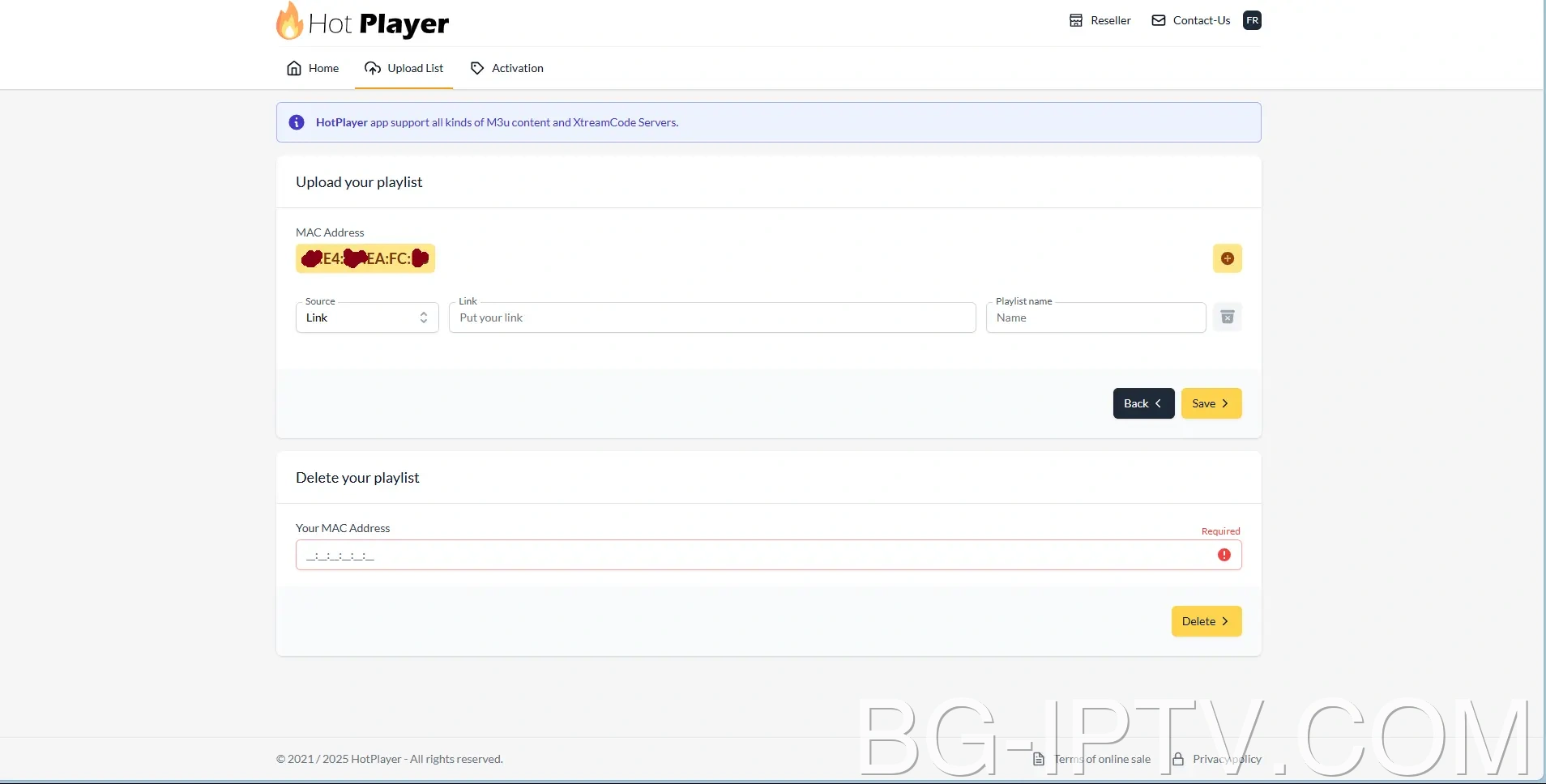 Добавете вашия M3U плейлист за IPTV на Hot Player