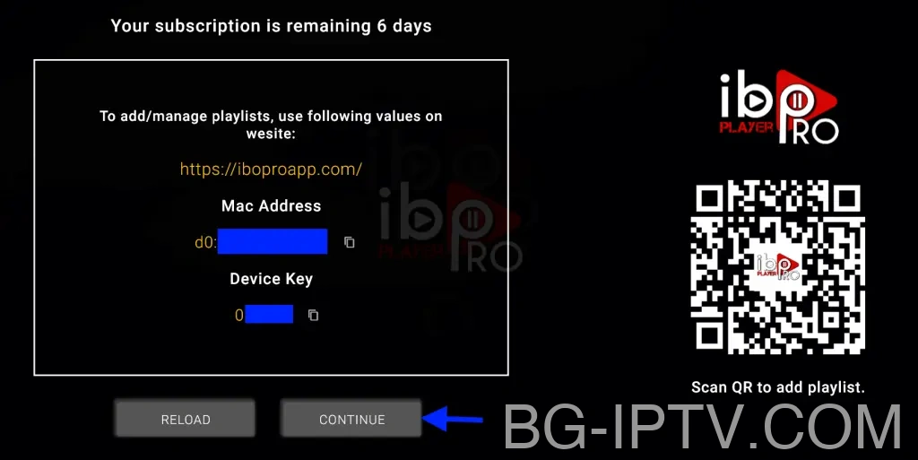 Вземете своя MAC и ключ за устройство за IPTV в приложението