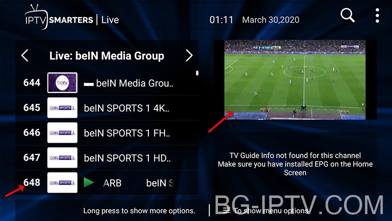 2. Гледане на телевизия на живо и EPG за IPTV на IPTV Smarters Pro