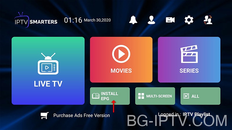 1. Щракнете върху Инсталиране на EPG за IPTV на IPTV Smarters Pro