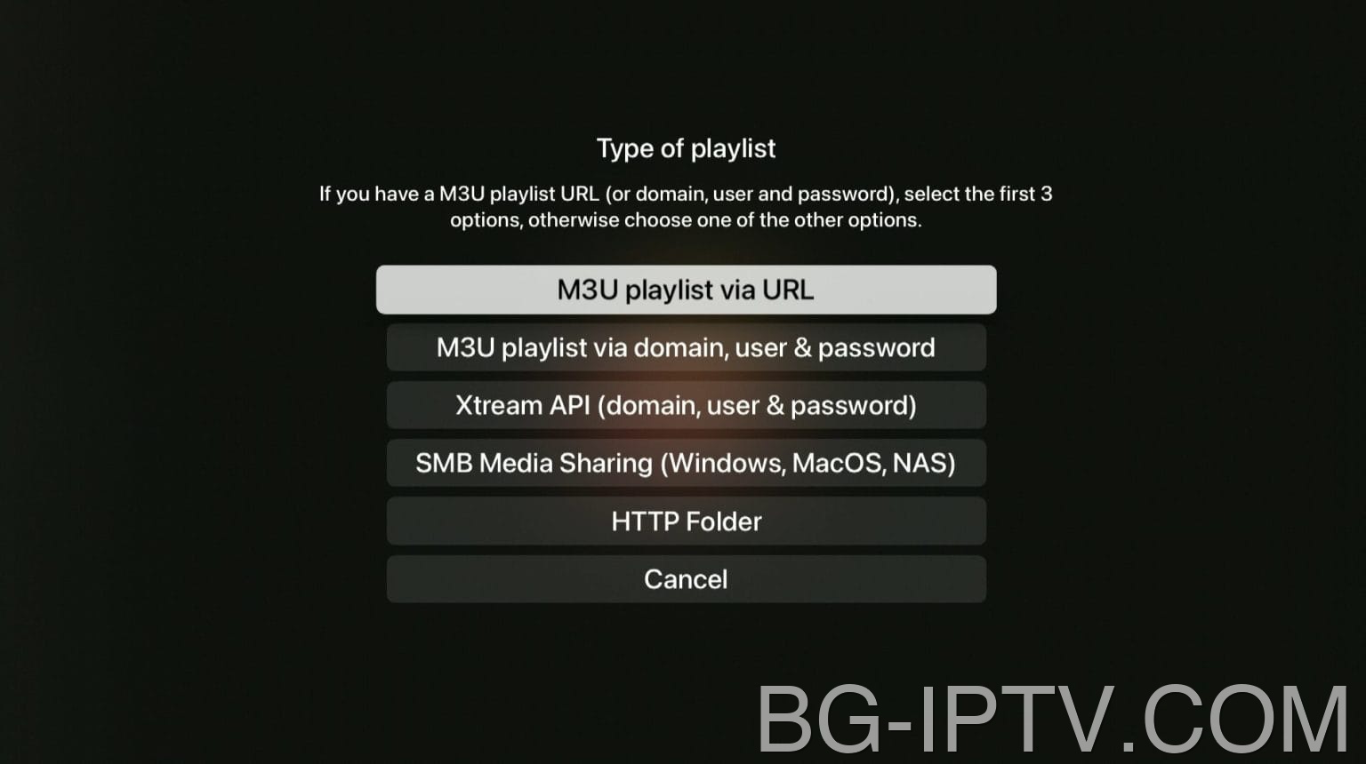 Изберете Xtream API за IPTV на IPTVX