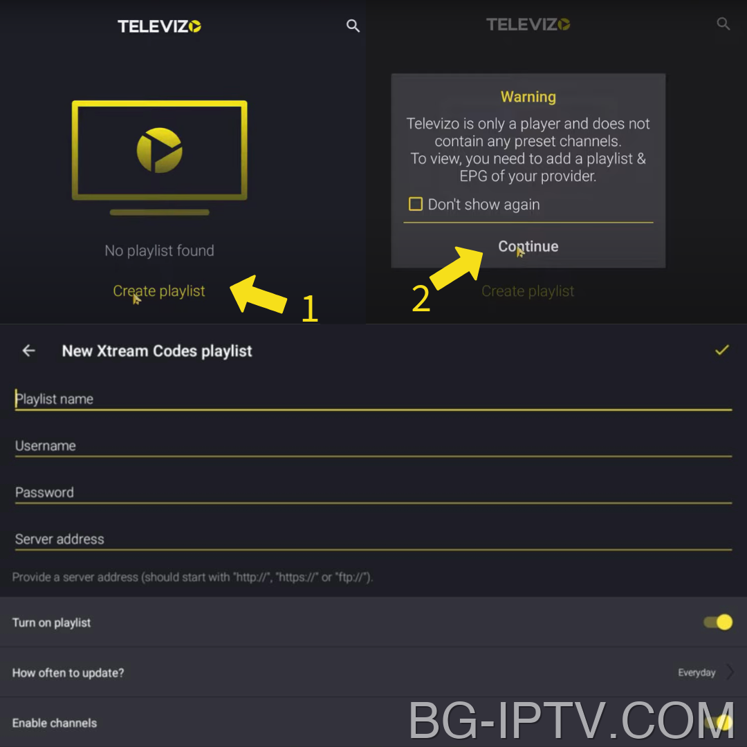 Въведете подробности за Xtream кодове за IPTV на Televizo IPTV