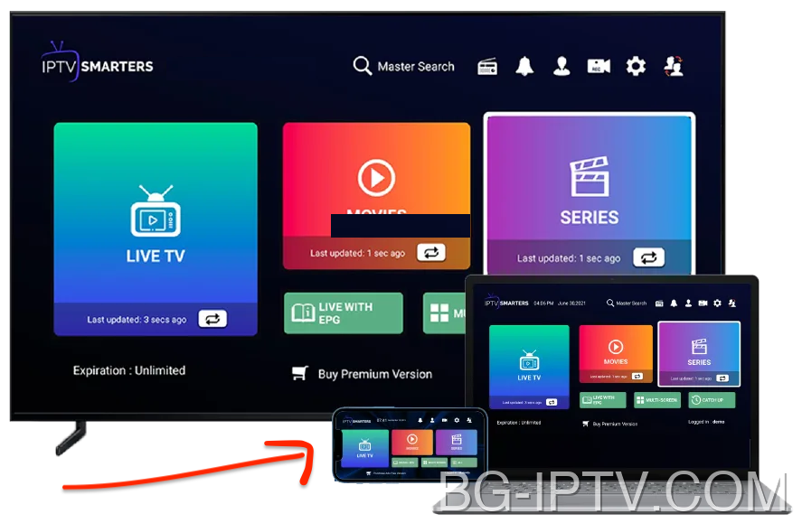IPTV Smarters Pro App интерфейс на Smart TV